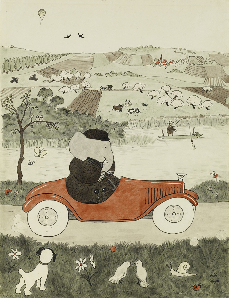Jean de Brunhoff, original watercolour for "Histoire de Babar, le petit éléphant", p. 20, 1931