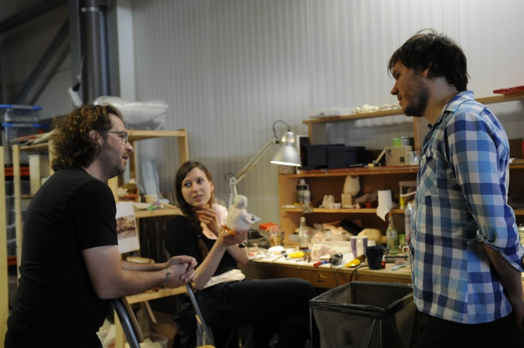 Emma, Marc and Steven De Beul discussing animation and rigging
