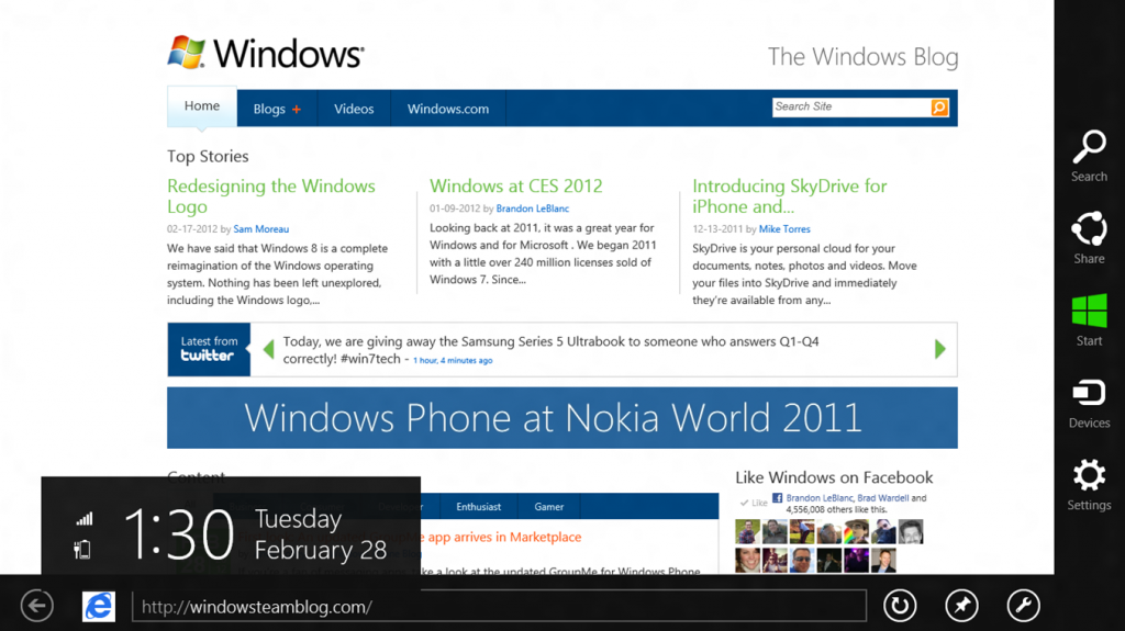 Windows 8 IE browser screen