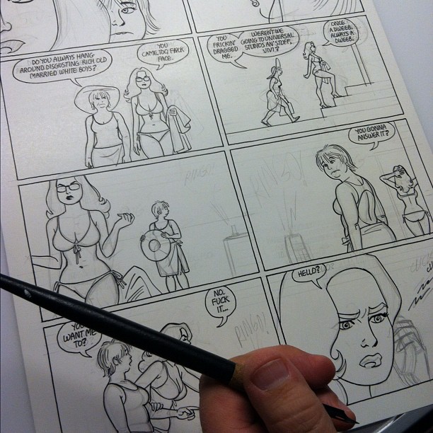 Jaime Hernandez is hard at work inking his pages for Love and Rockets - New Stories #5 Jaime Hernandez is hard at work inking his pages for Love and Rockets - New Stories #5