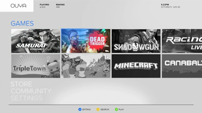the initial Ouya interface
