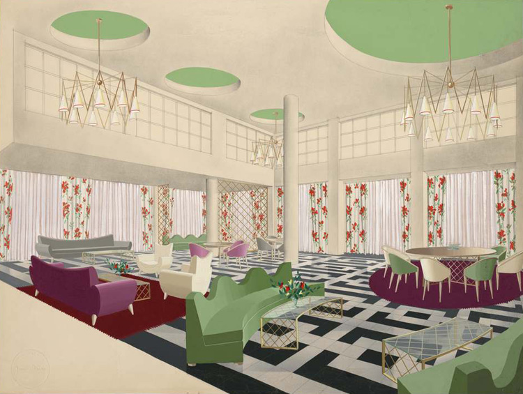 Hall de l’hôtel St Georges à Beyrouth - salon vert - Jean Royère - 1955© Les Arts Décoratifs