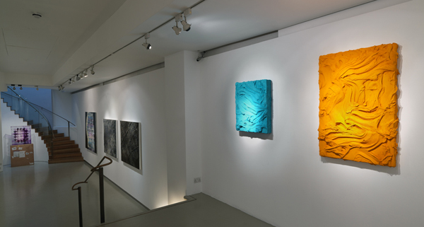 Installation of Jason Martin’s works in The Materiality of Paint at Fine Art Society Contemporary. Image courtesy of FAS London.