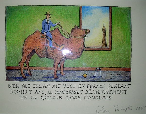 Glen Baxter, Untitled, 2005 via Galerie Martine et Thibault de la Châtre, Paris (design appeared at Le Monde)