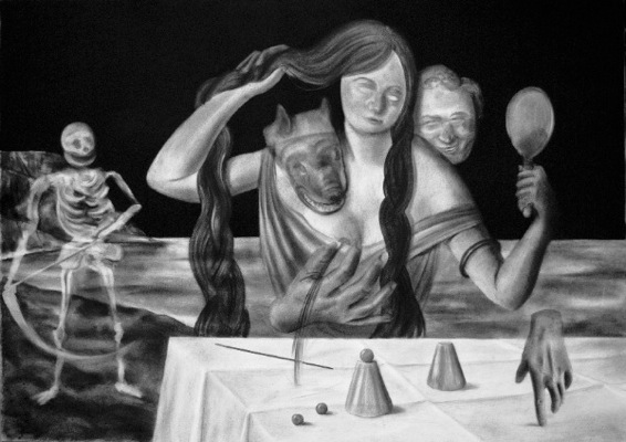 Gabriel Leger - Le grand jeu, 2009, charcoal on paper, 70x100cm, © Galerie Leger and galerie Sator