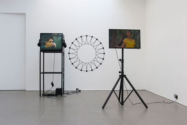 Pre-owned: Looks Good Man (2014) exhibtion view. Michael Smith, 'Secret Horror'  (1980). Tony Law, 'Strolling' (2012). Image courtesy Cell Project Space.