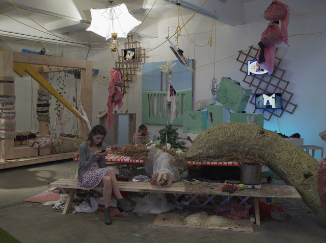 Ed Fornieles, Modern Family (2014). Installation view. Commissioned by Chisenhale Gallery. Photo by Andy Keate. Courtesy Carlos/Ishikawa, London.