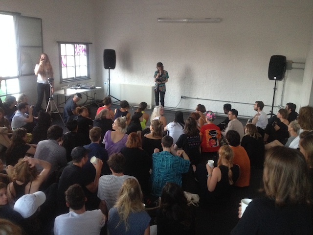 Contributor Vicki Tingle reading at Manifesto issue launch.