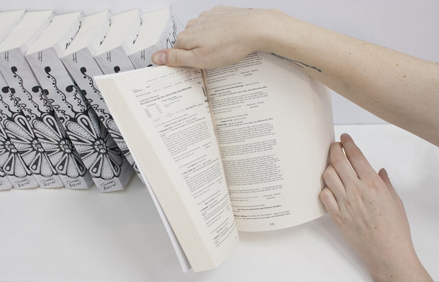 Maja Cule, Thinner Barrel 640 pg book consiting collected user comments from “BIC for Her” Amazon page site. Courtesy the artist.