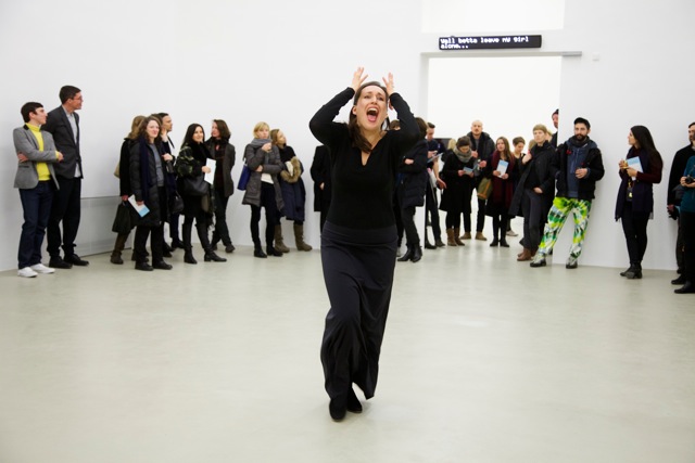 Cally Spooner, Performance of 'Damning Evidence Illicit Behaviour Seemingly Insurmountable Great Sadness Terminated In Any Manner' (2014). Courtesy the artist.