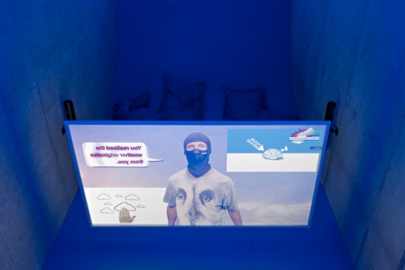 Hito Steyerl, Left To Our Own Devices (2015). Exhibition view. Photo by Ladislav Zajac. Courtesy KOW, Berlin
