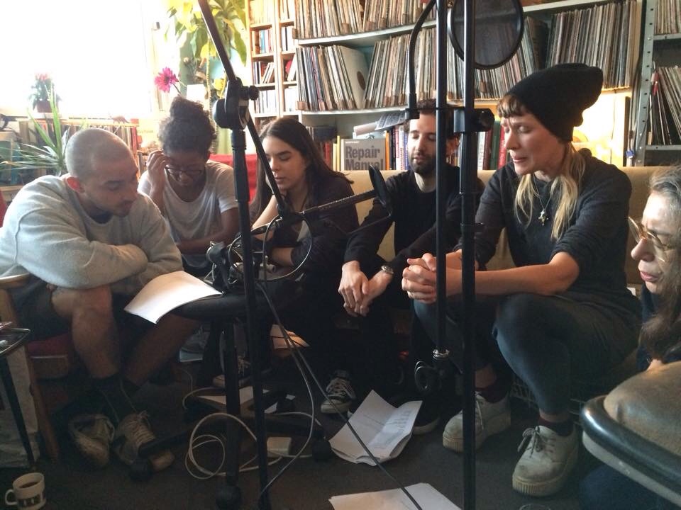 Left to right: Shia LeBeouf, Taylor LeMelle, Habibi Goring, Luke Turner, Jesse Darling, Penny Goring. The making of NTGNE.