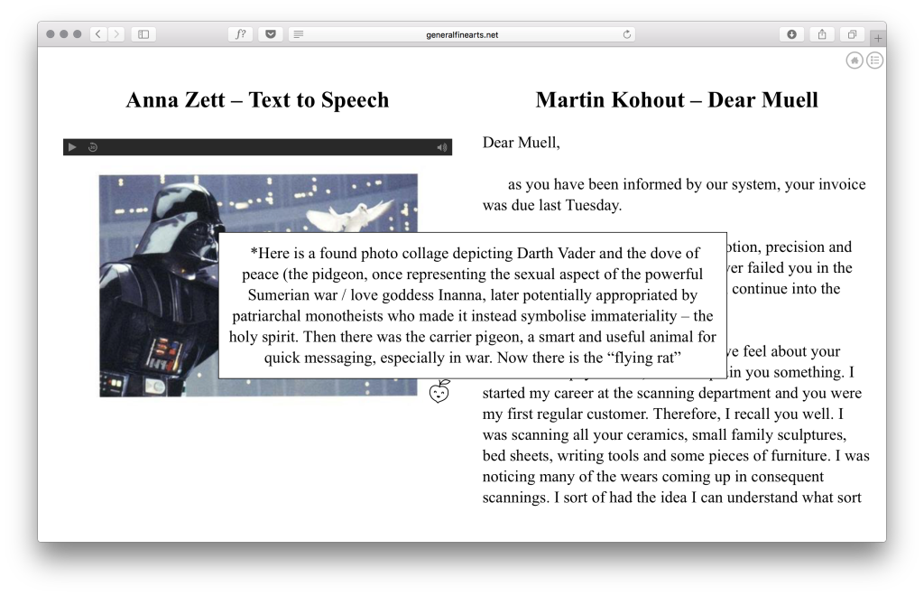 Anna Zett, 'Text to Speech', Martin Kohout, 'Dear Muell'. Courtesy General Fine Arts, London.