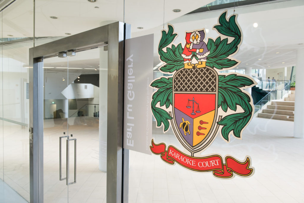 Jack Tan, Karaoke Court Coat of Arms, '2015'. Courtesy the artist + ICA, Singapore.