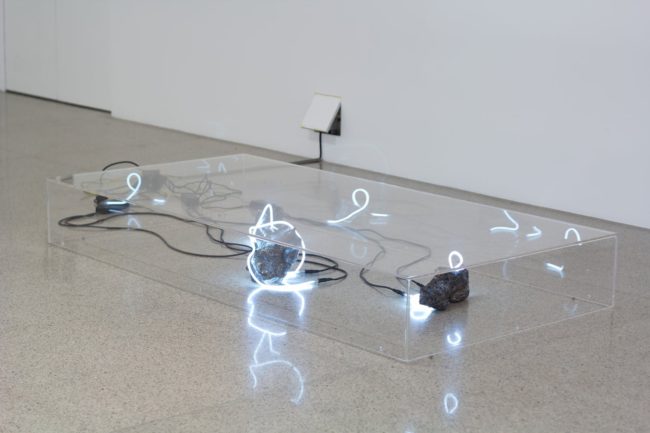 Pakui Hardware, ‘Vanilla Eyes’, 2016. Ceramics, neon, Plexiglas vitrine. Photo by Pakui Hardware. Courtesy of the artist.