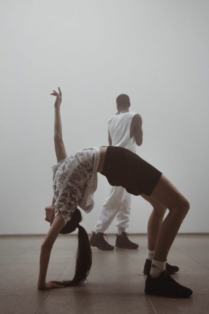 Franziska Aigner and Josh Johnson in Anne Imhof’s 'Angst II', (2016). Performance documentation. Courtesy the artist + Hamburger Bahnhof Berlin. Photo: Nadine Fraczkowski